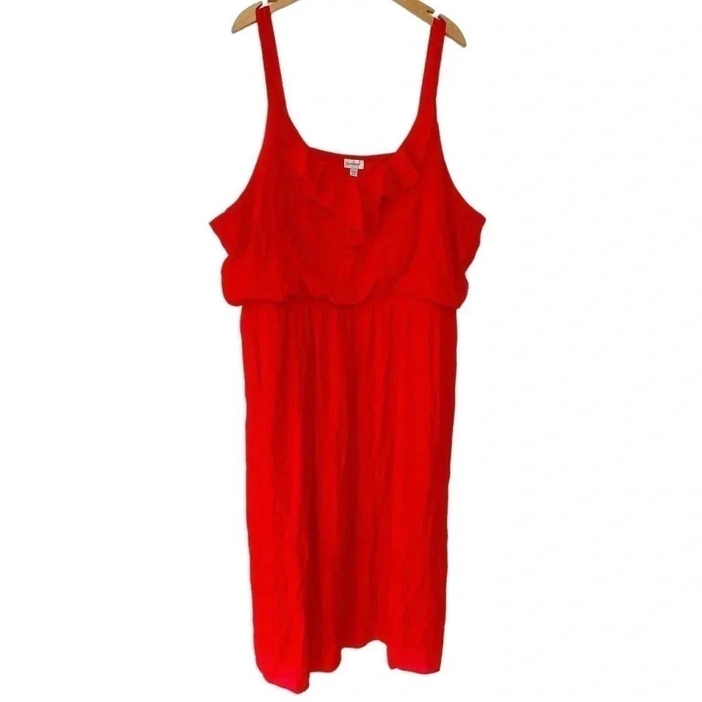 Avenue Maxi‎ Dress 26/28 Red Ruffle Cold Shoulder Sleeveless Plus Size